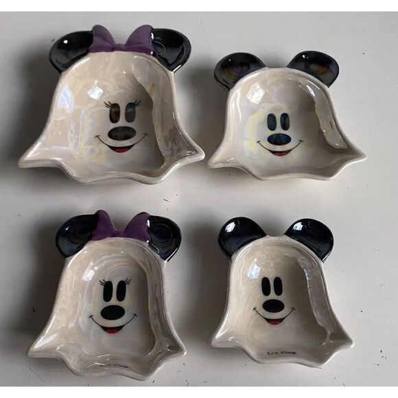 Set Of 4 Disney Mickey & Minnie Mouse Halloween Ghost Iridescent Measuring Cups - Picture 1 of 11
